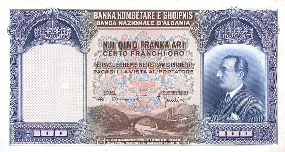 Zog I of Albania - 100 Franka banknote, Albania, 1926 with a picture of the albanian leader Ahmet Zogu The institution, which was eventually the copyrhight holder (Banka Kombetare in Rome) do not exis