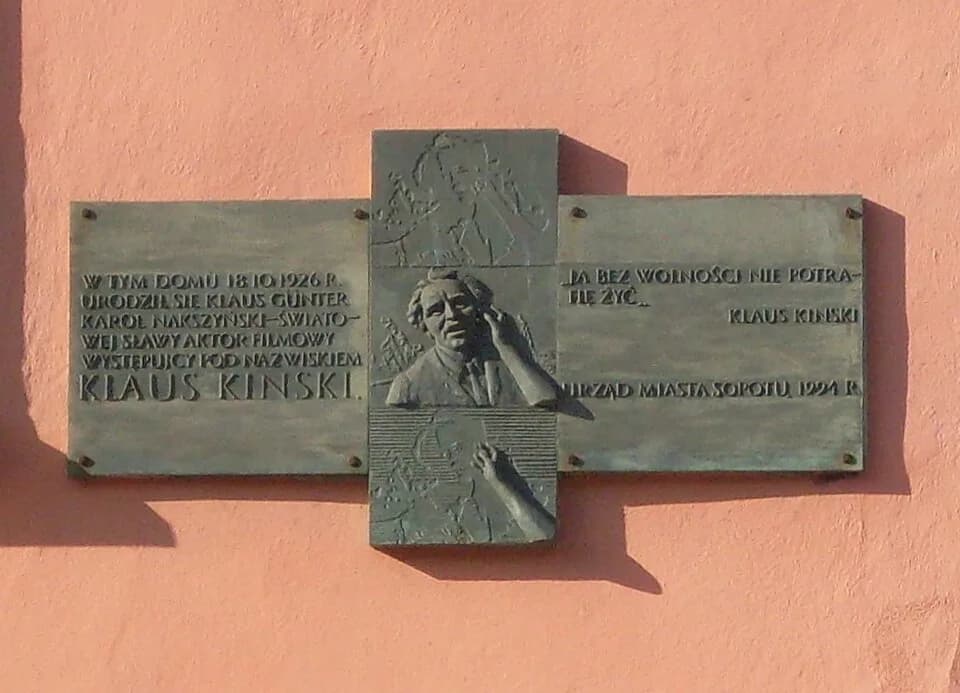 Klaus Kinski - Plaque at Klaus Kinski's birthplace in Sopot. Localisation at Tadeusza Kościuszki 10A Street.
