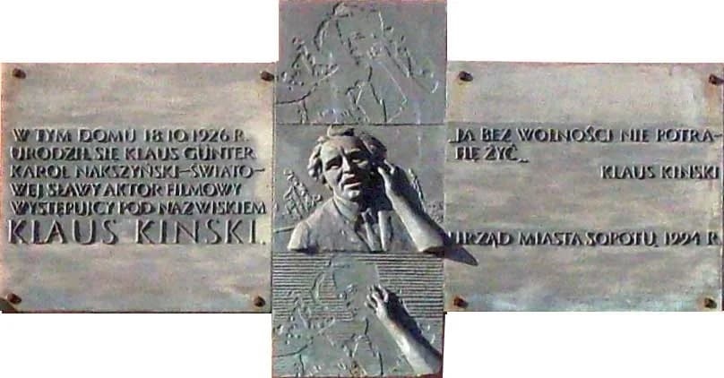 Klaus Kinski - Plaque at Klaus Kinski's birthplace in Sopot. Localisation at Tadeusza Kościuszki 10A Street.