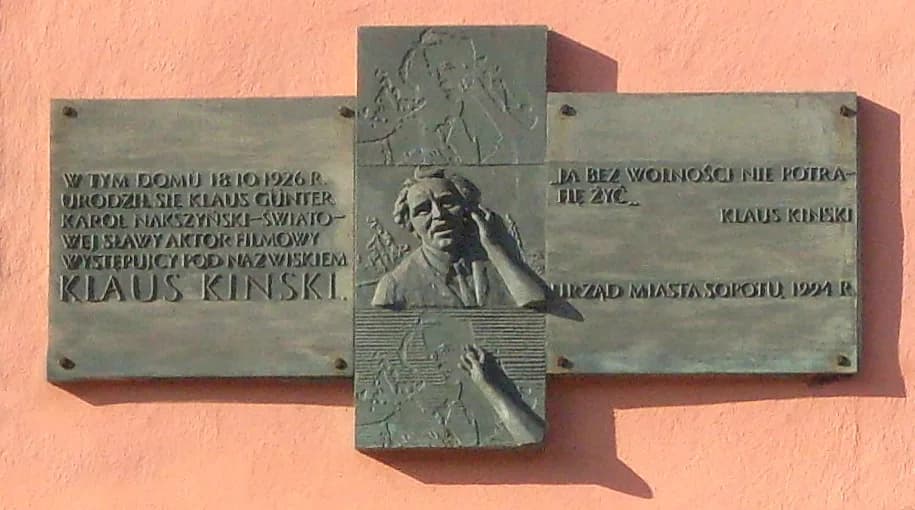 Klaus Kinski - Plaque at Klaus Kinski's birthplace in Sopot. Localisation at Tadeusza Kościuszki 10A Street.