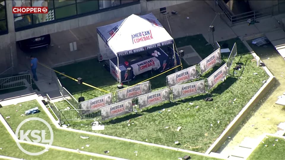 Charlie Kirk - An aerial view of the tent where Charlie Kirk was shot