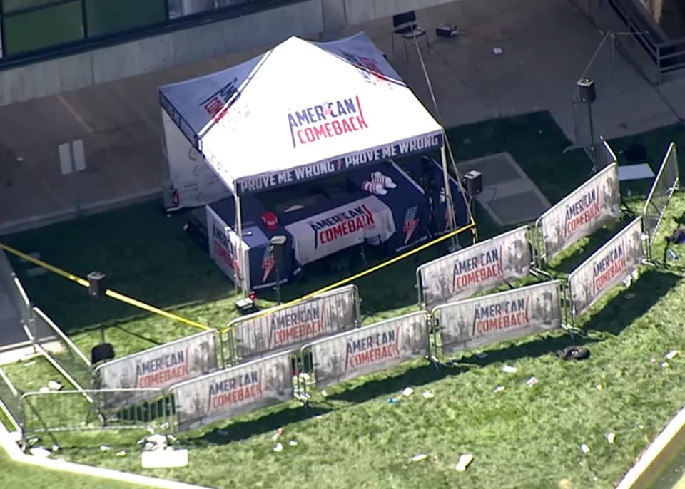 Charlie Kirk - An aerial view of the tent where Charlie Kirk was shot