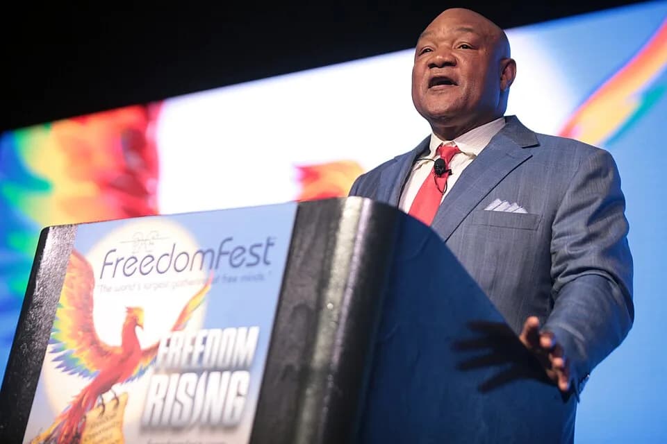 George Foreman - George Foreman speaking at the 2016 FreedomFest at Planet Hollywood in Las Vegas, Nevada.

Please attribute to Gage Skidmore if used elsewhere.