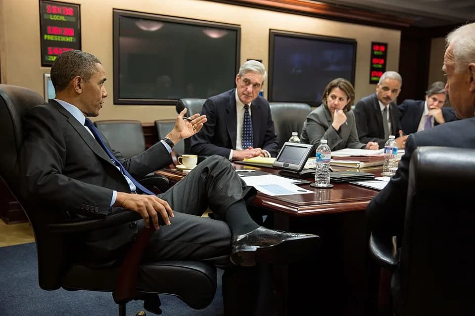 Robert Mueller - United States President Barack Obama meeting with members of his national security team to discuss developments in the Boston Marathon bombings investigation, in the Situation Room of