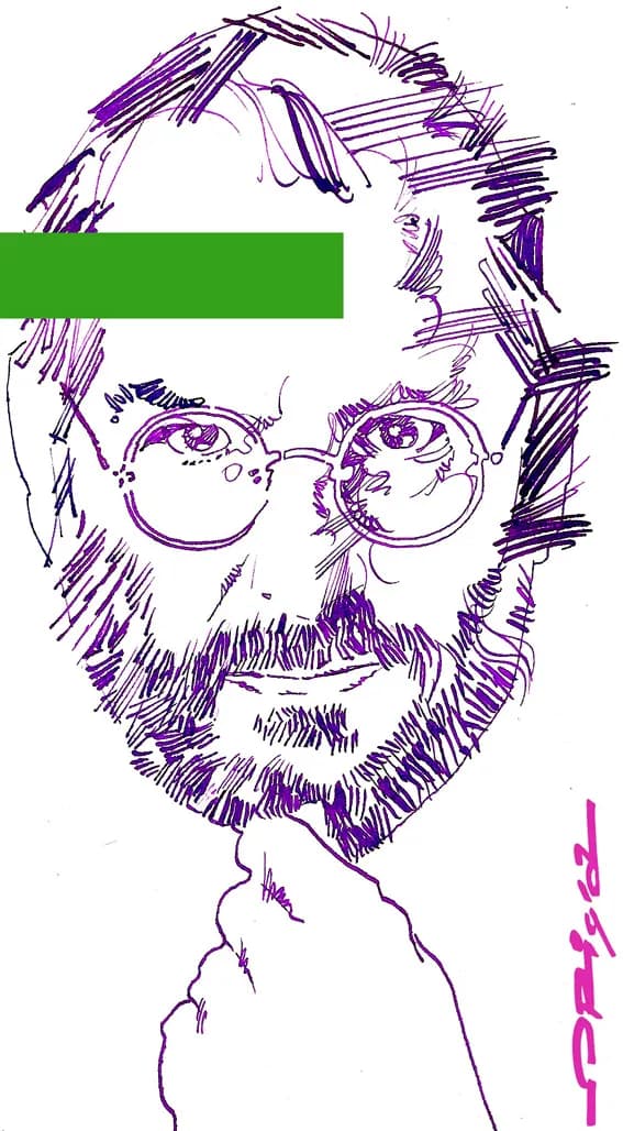 Steve Jobs - Steve Jobs, portrait by italian artist Graziano Origa, pen&ink+pantone, 20098