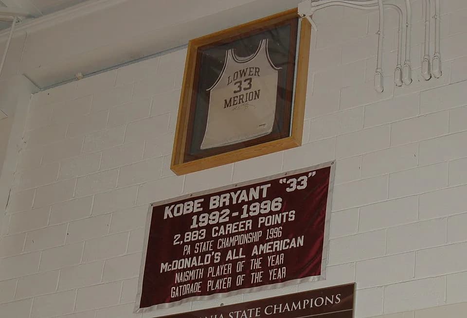 Kobe Bryant - Kobe Bryant retired jersey banner at Lower Merion High School