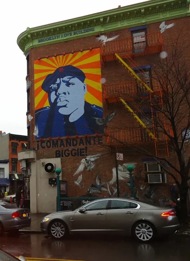 The Notorious B.I.G. - Mural painted on a building near Fulton Street in Brooklyn, New York.