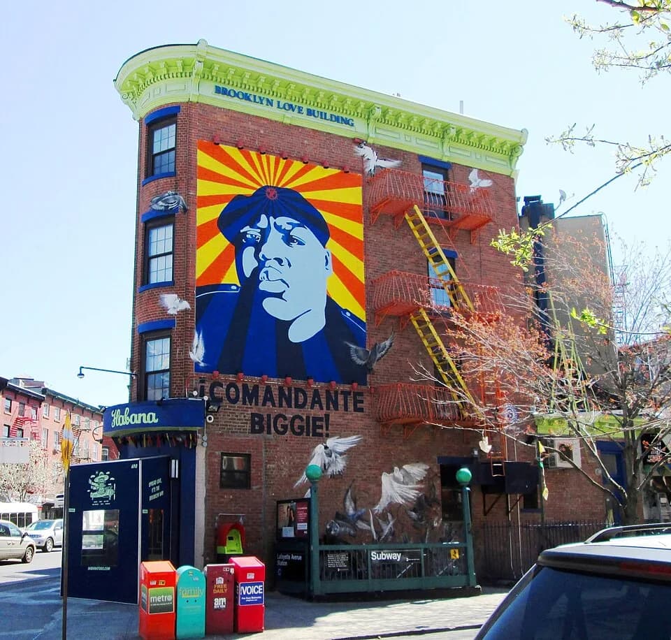 The Notorious B.I.G. - The Brooklyn Love Building at 690-698 Fulton Street at the corner of S. Portland Avenue in the Fort Greene neigborhood of Brooklyn, New York City, was built c.1930. (Source: NYC