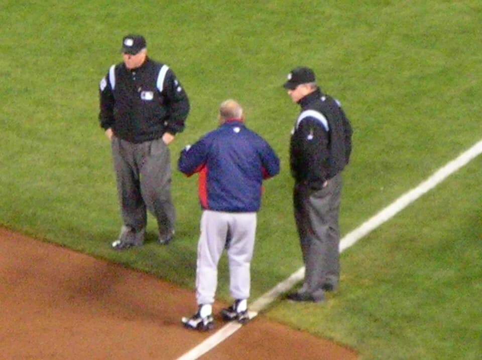 Bobby Cox - Atlanta Braves manager Bobby Cox argues an officiating call in Game 2 of the National League Division Series against the San Francisco Giants at AT&amp;T Park, which got him ejected. The B