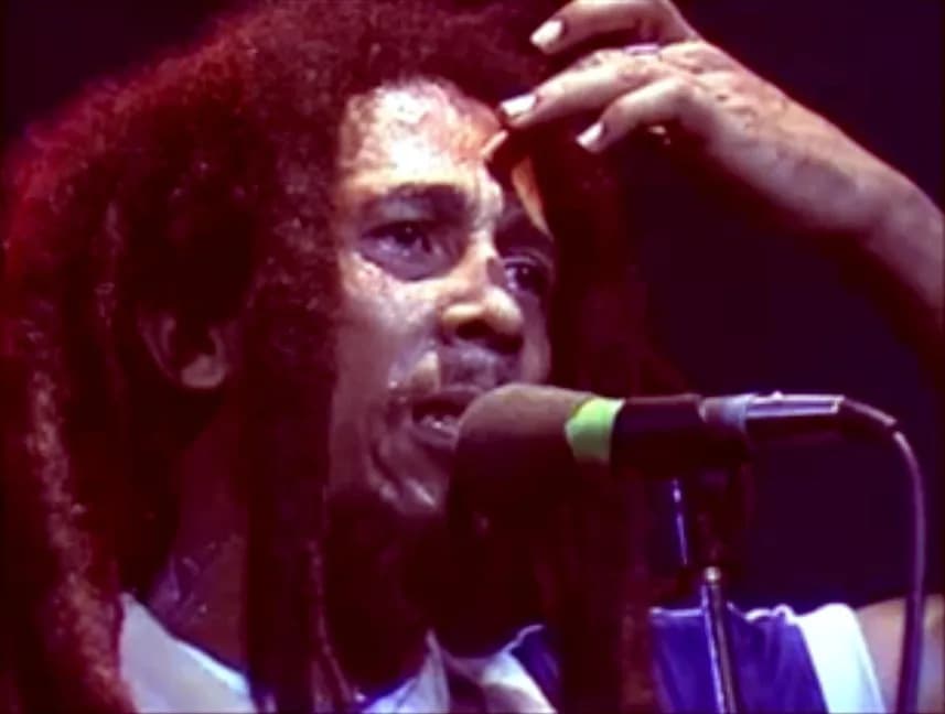 Bob Marley - Marley filmed from left stage door during concert.