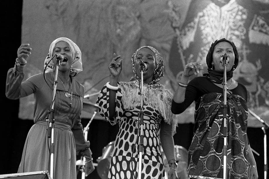 Bob Marley - The I Threes, the backing vocalists of Bob Marley and The Wailers. Photo taken during the Bob Marley Dublin Ireland Concert on 6 July 1980, Dalymount Park. From left to right: Judy Mowatt