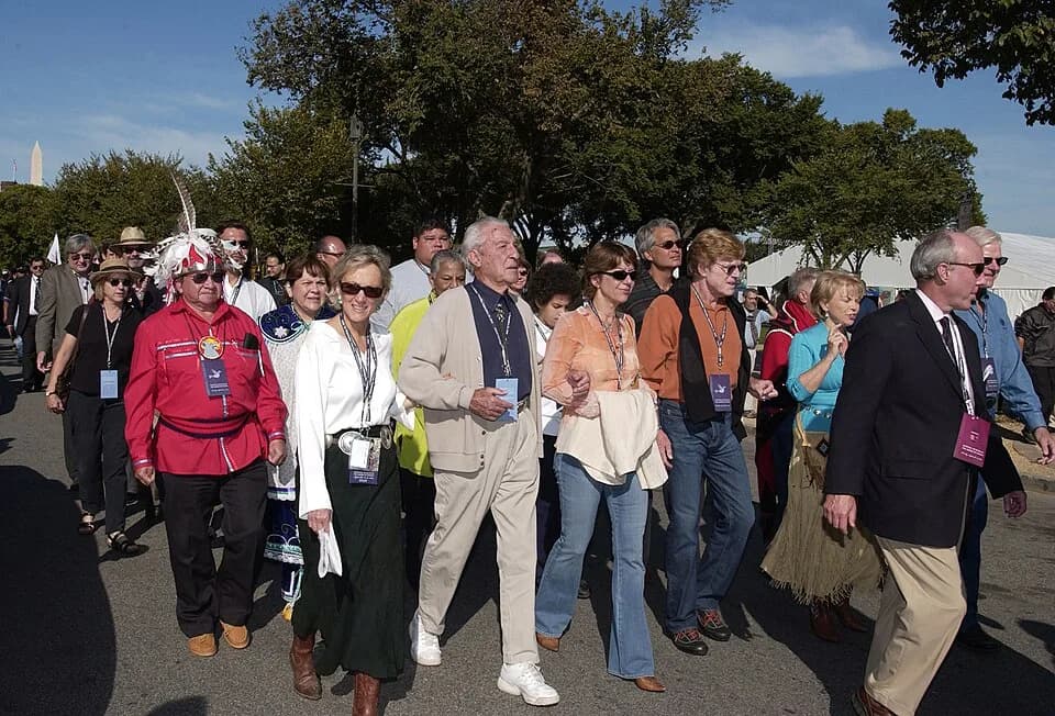 Robert Redford - Washington, DC September. 21, 2004 -- Leading the parade of Indian Nations is Tom Udall, Stewart Udall (former Sec. of the Interior), Jill Cooper, Robert Redford and other dignitaries