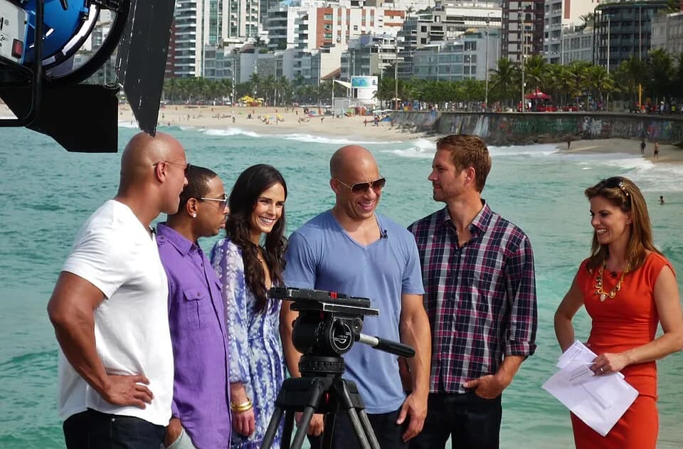 Paul Walker - Fast Five cast (Paul Walker, Vin Diesel, Jordana Brewster, Ludacris & the Rock: Dwayne Johnson) with Natalie Morales for NBC 'The Today Show'. Photo background shows the eastern end