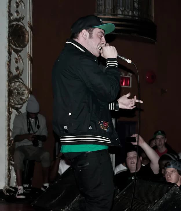 Mac Miller - Derivative work of File:Mac_Miller_on_stage_-_Toronto.jpg.  Simple crop.