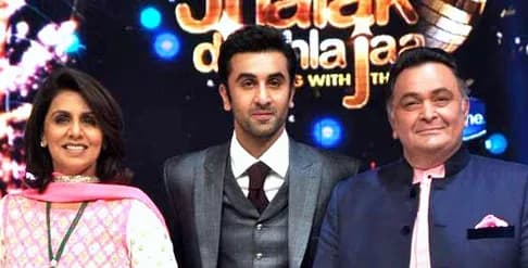 Rishi Kapoor - Indian actor Ranbir Kapoor with his parents Rishi Kapoor and Neetu Singh at a promotional event of Besharam on Jhalak Dikhhla Jaa in 2013