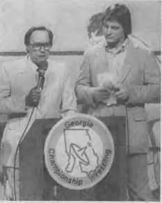 Roddy Piper - Gordon Solie (left) and Roddy Piper during a taping of Georgia Championship Wrestling, circa 1982