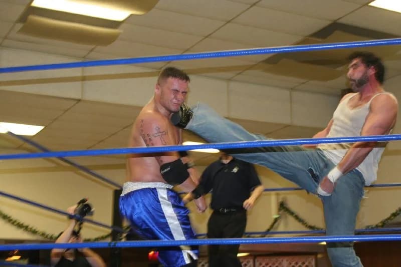 Brodie Lee - Professional wrestler Brodie Lee big booting Drake Younger at a Chikara show on June 15, 2008