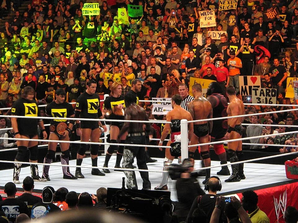 Bray Wyatt - The Nexus (Husky Harris, Justin Gabriel - one-half of the WWE Tag Team Champions, Wade Barrett, Heath Slater - the second half of the WWE Tag Team Champions, and Michael McGillicutty) fac