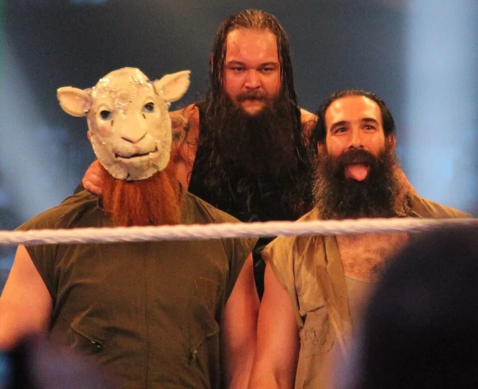 Bray Wyatt - The Wyatt Family (from left to right: Erick Rowan, Bray Wyatt and Luke Harper) during WrestleMania XXX on April 6, 2014. Cropped from the original.