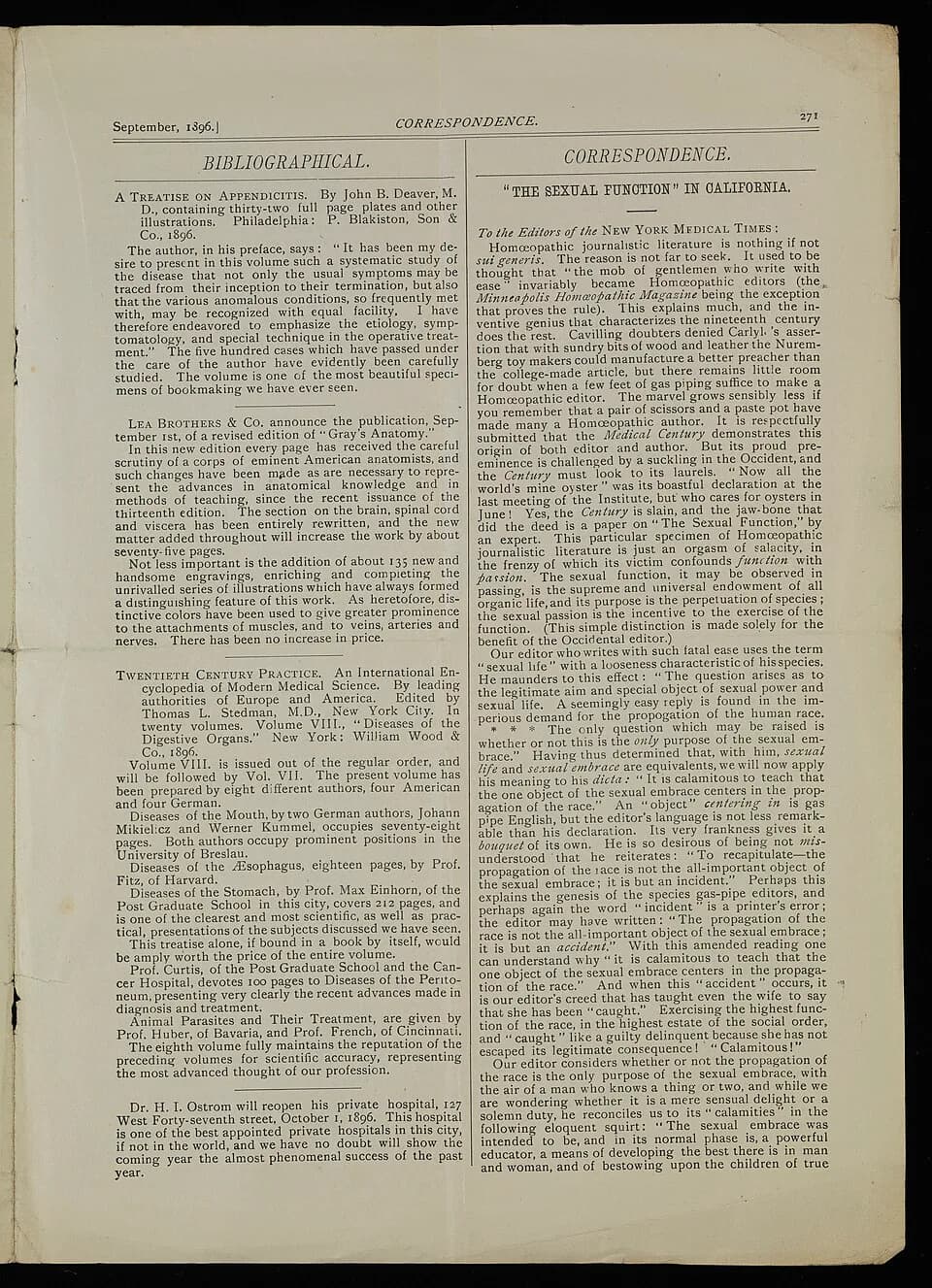 Helen Keller - Correspondence page in The New York Medical Times. Helen Keller's Address on the page 274, which is a transcript of a talk she gave to the American Association to Promote the Teaching o