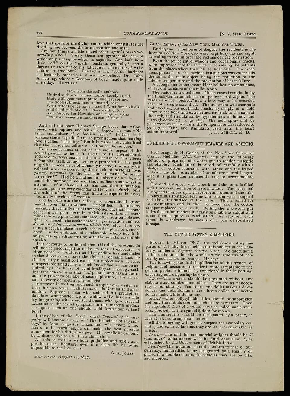 Helen Keller - Correspondence page in The New York Medical Times. Helen Keller's Address on the page 274, which is a transcript of a talk she gave to the American Association to Promote the Teaching o