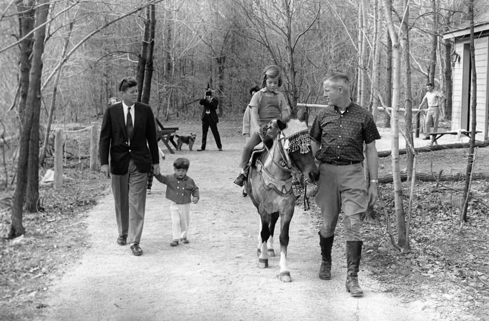 John F. Kennedy Jr. - Weekend at Camp David. President Kennedy, John F. Kennedy, Jr., Caroline Kennedy ( riding "Tex" ). Camp David, MD.