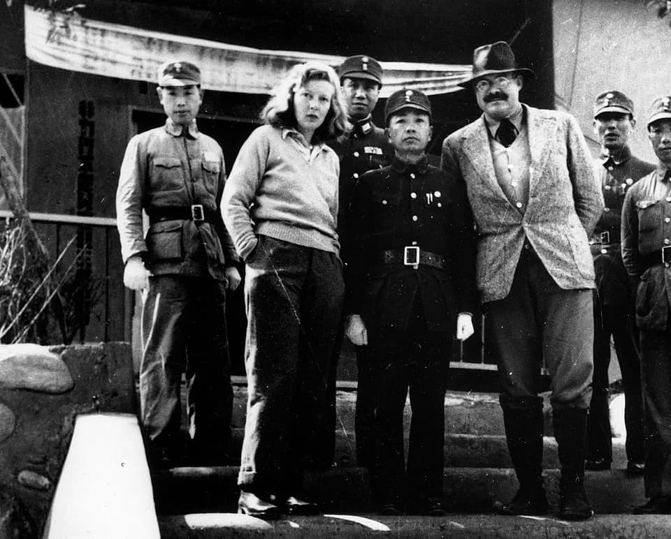 Ernest Hemingway - Martha Gellhorn and Ernest Hemingway with unidentified Chinese military officers, Chungking (Chongqing), China, 1941. Ernest Hemingway Photograph Collection, John F. Kennedy Preside