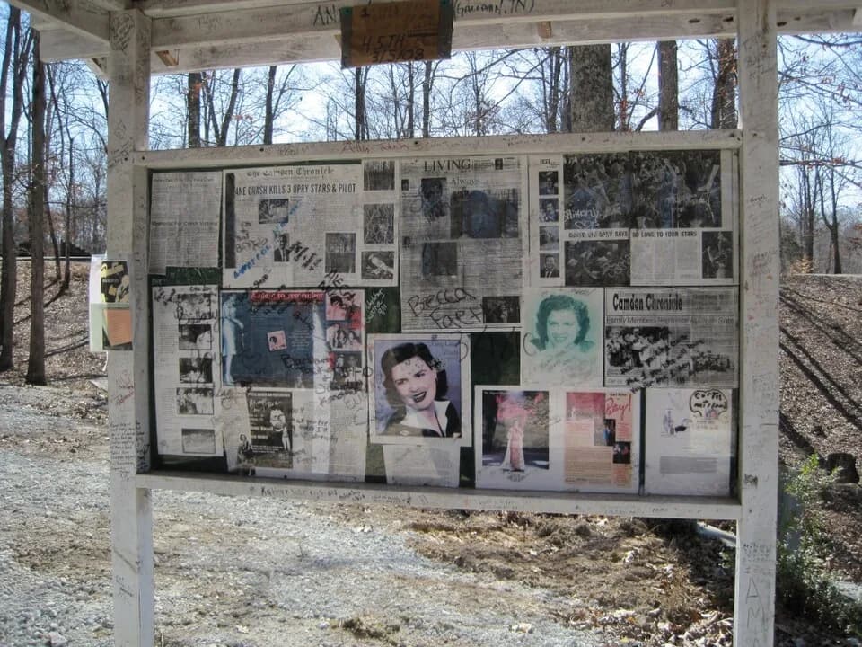 Patsy Cline - Patsy Cline Memorial at the crashsite where she died in a plane crash near Camden, Tennessee in 1963. I took the photo myself, feel free to use it.
