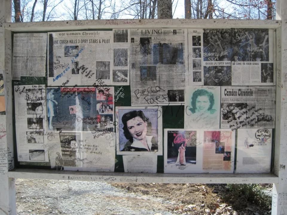 Patsy Cline - Patsy Cline Memorial at the crashsite where she died in a plane crash near Camden, Tennessee in 1963. I took the photo myself, feel free to use it.