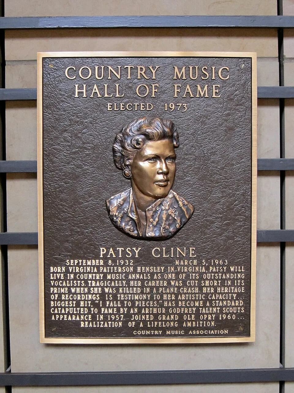 Patsy Cline - Patsy Cline's Hall of fame plaque