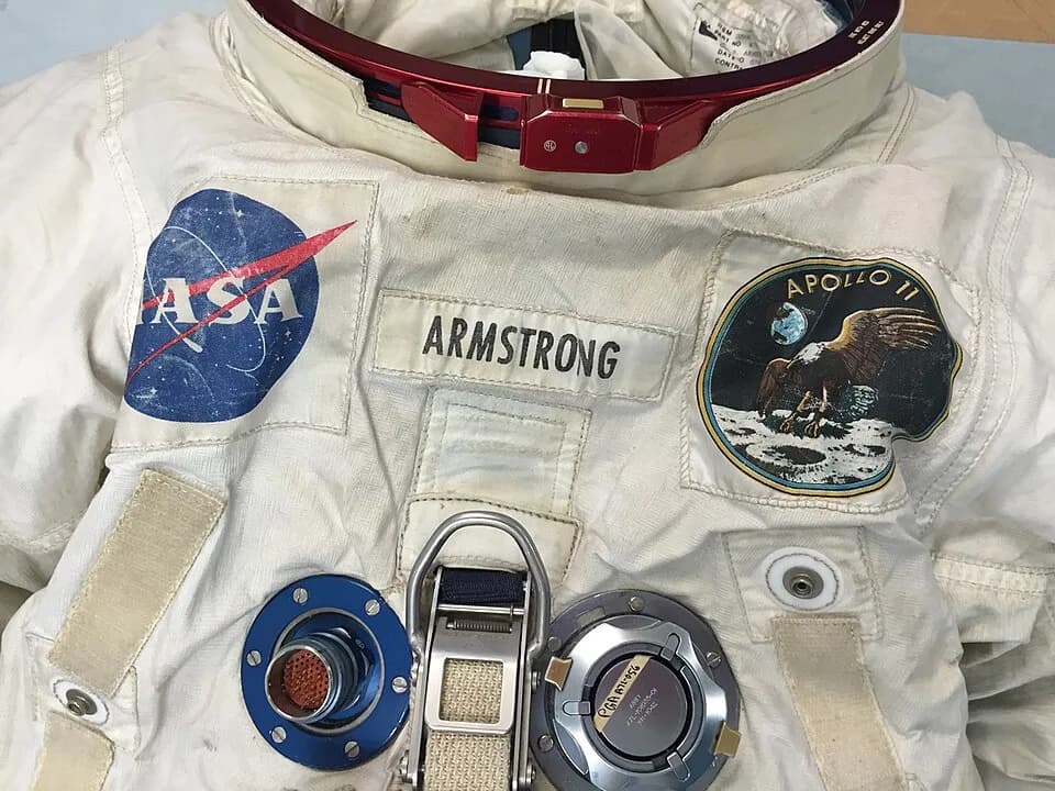 Neil Armstrong - A photo of the chest section of Neil Armstrong's Apollo 11 spacesuit at the Smithsonian's Udvar-Hazy Center.