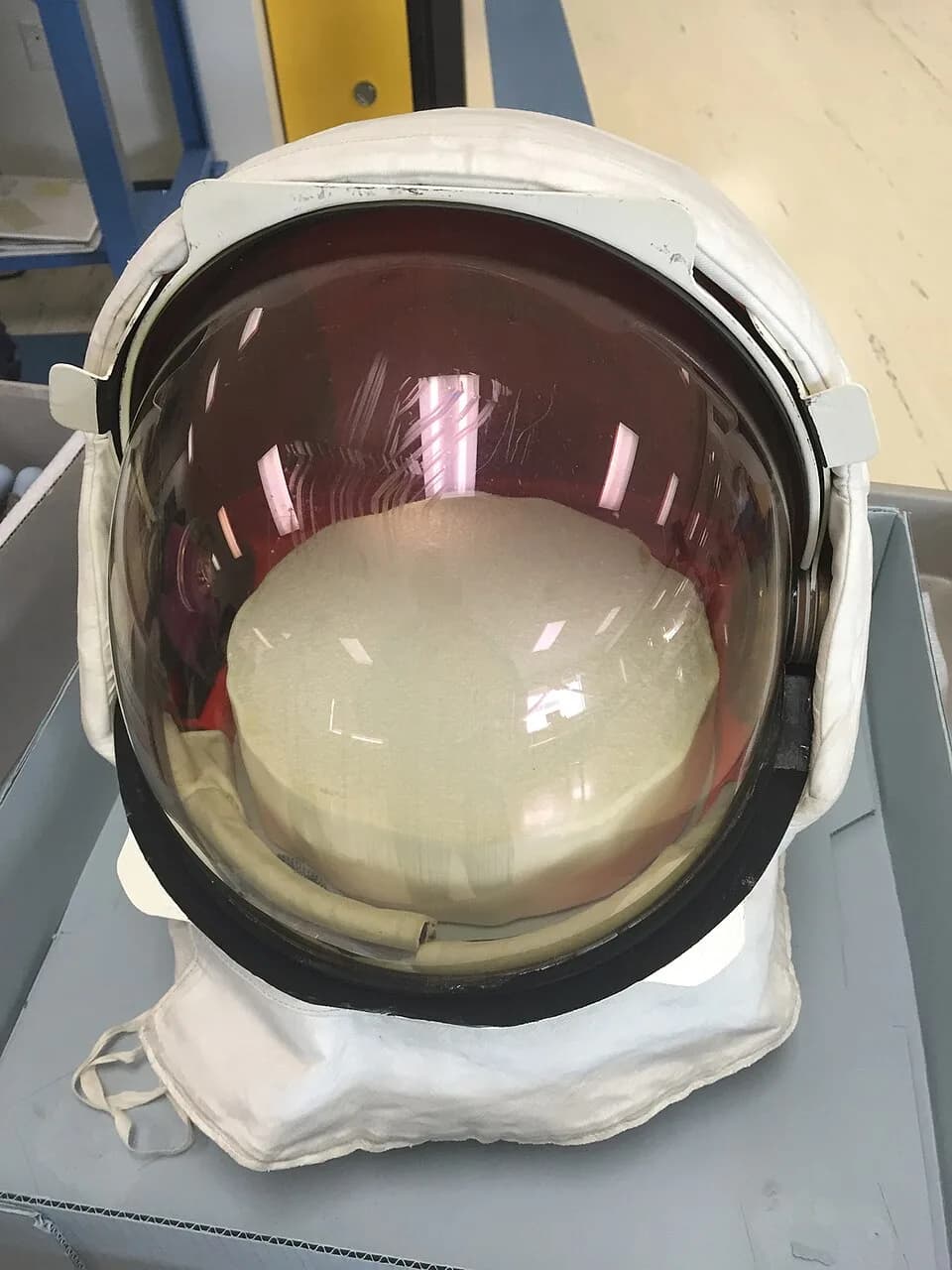 Neil Armstrong - A photo of Neil Armstrong's Apollo 11 spacesuit helmet at the Smithsonian's Udvar-Hazy Center.