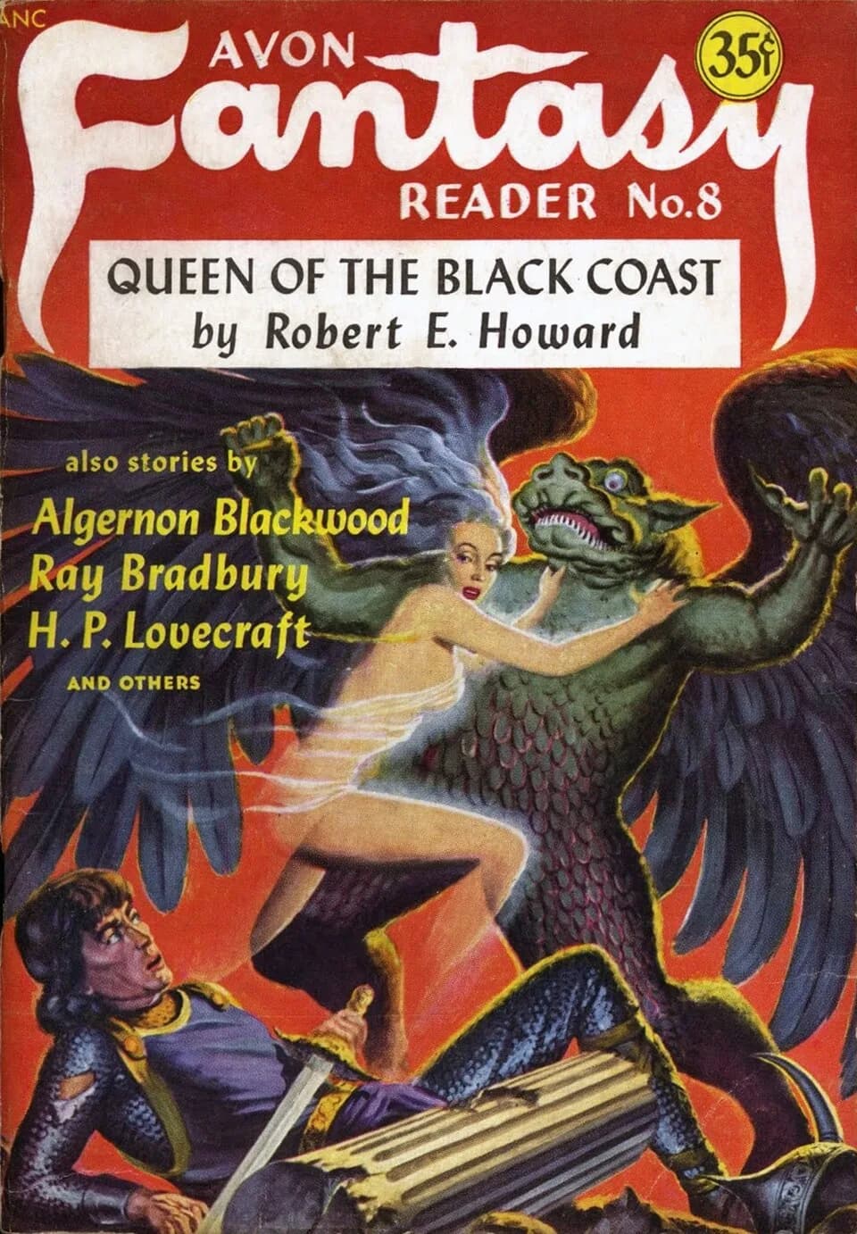 Ray Bradbury - Cover of the pulp magazine Avon Fantasy Reader (November 23, 1948, no. 8) featuring Queen of the Black Coast by Robert E. Howard.  This issue was registered with the US Copyright Office