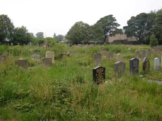 Sylvia Plath - The New Graveyard, Heptonstall. This is in land given in 1911, enabling the churchyard, which is very full, to be closed to new burials in 1915. In this photo there is the grave of Sylv