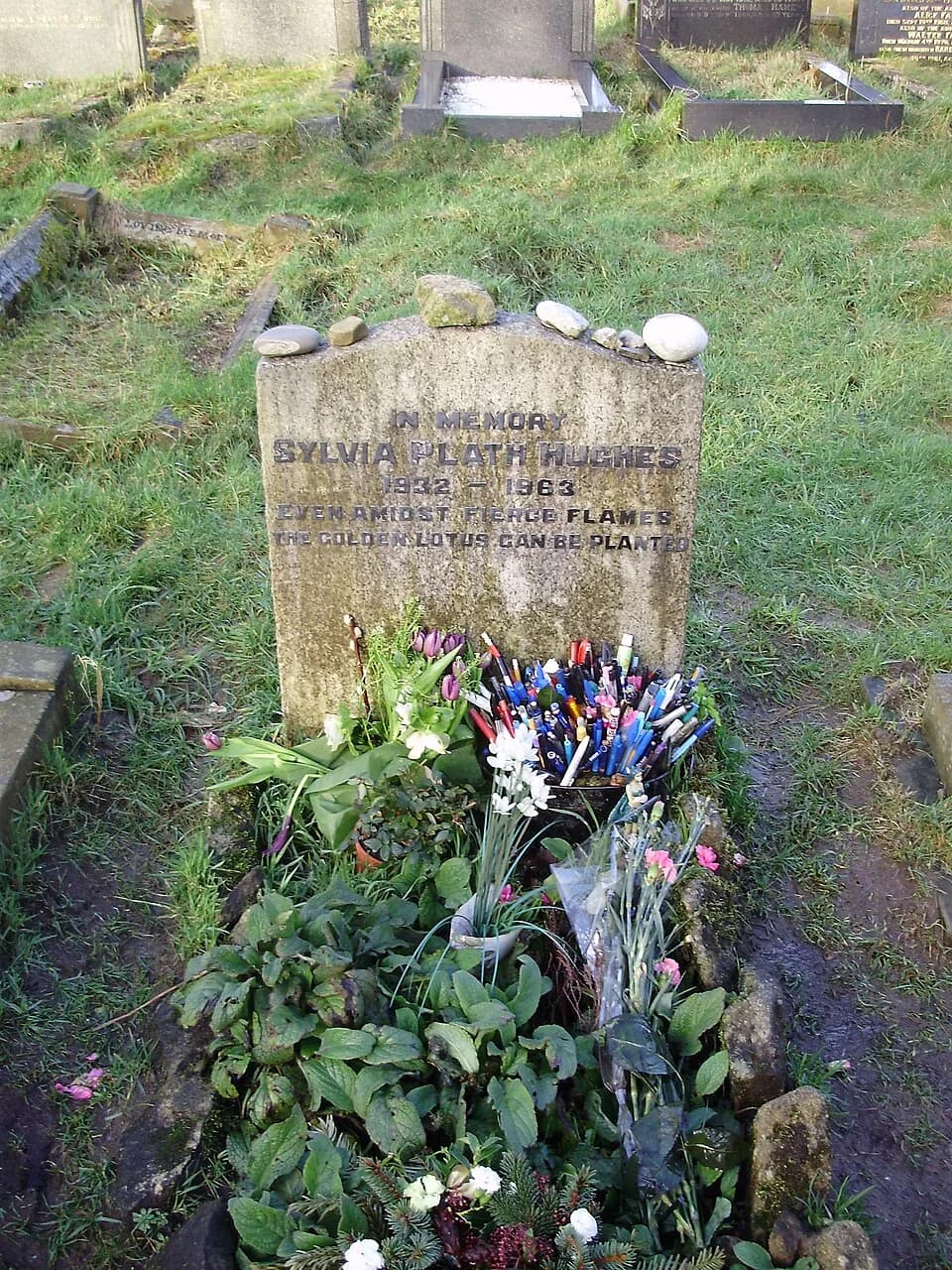Sylvia Plath - Close up photograph of Sylvia Plath's grave, taken on 5 January 2012 at Heptonstall church West Yorkshire
