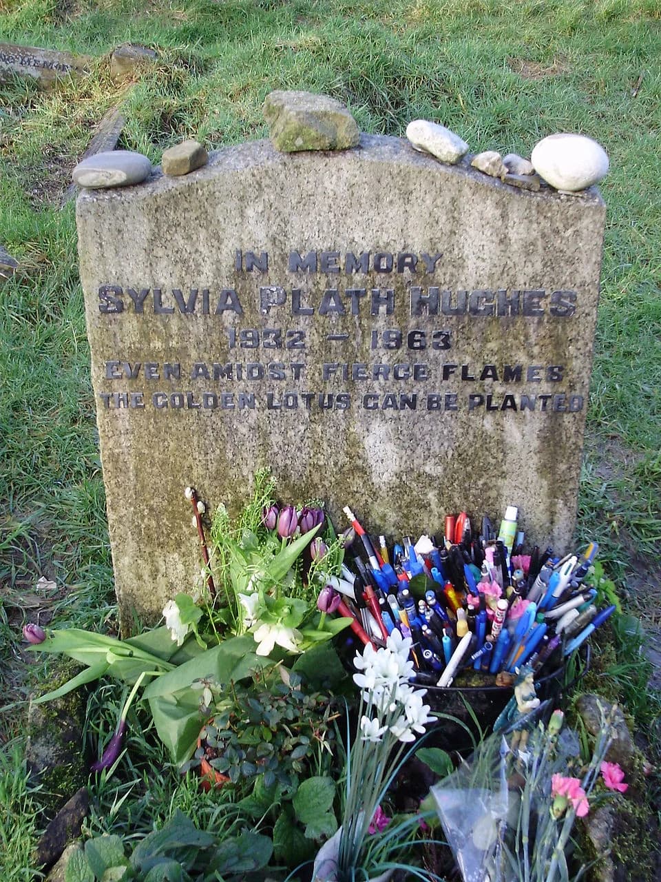 Sylvia Plath - Very close up photograph of Sylvia Plath's grave, taken on 5 January 2012 at Heptonstall church West Yorkshire