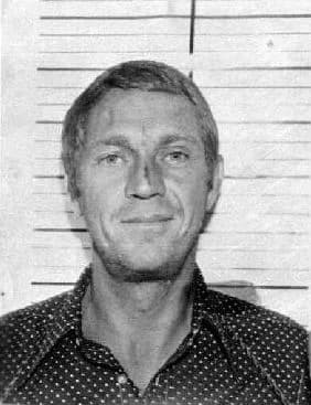 Steve McQueen - Mugshot taken after the arrest of actor Steve McQueen in Anchorage, Alaska, 1972.