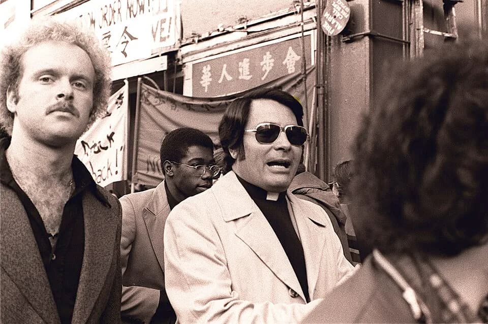 Jim Jones - Reverend Jim Jones of Peoples Temple in San Francisco protesting the forced eviction of elderly tenants from the International Hotel, 848 Kearny Street near Washington Street on Sunday, Ja