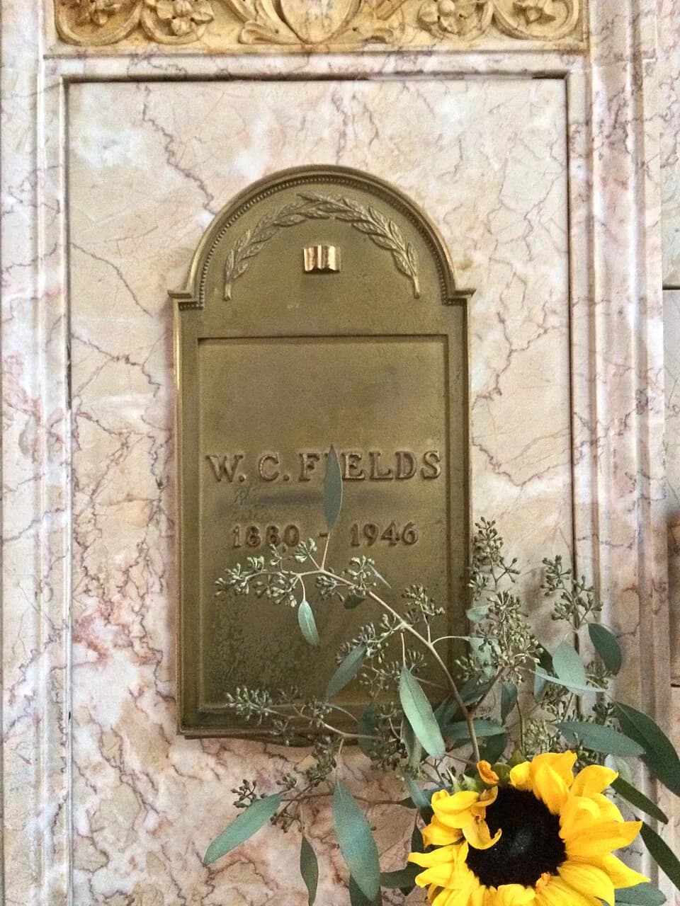 W. C. Fields - Niche of W. C. Fields in the Columbarium of Nativity in the Great Mausoleum, Forest Lawn Glendale.
