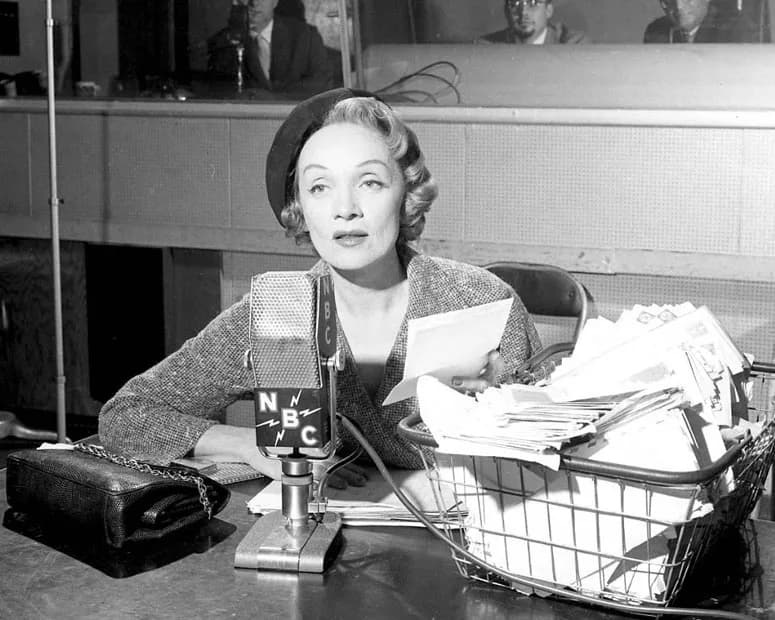 Marlene Dietrich - Photo of Marlene Dietrich from the NBC Radio network program Monitor.  Dietrich was one of the regular contributors to the weekend radio program.  She is not seen here in Monitor's 