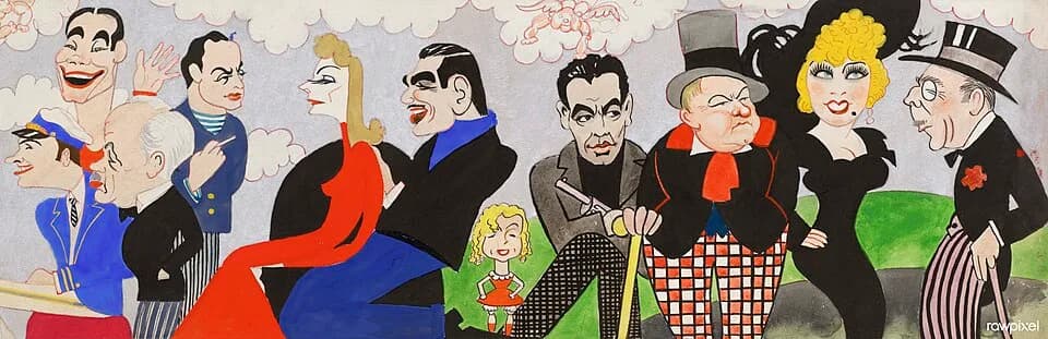 W. C. Fields - John Decker (1895-1947): Wilshire Bowl Restaurant mural design – study/sketch 1941 (part 4 of 4) Caricatures of Hollywood actors 1920s-1930s. Original from Smithsonian Institution. 
Per