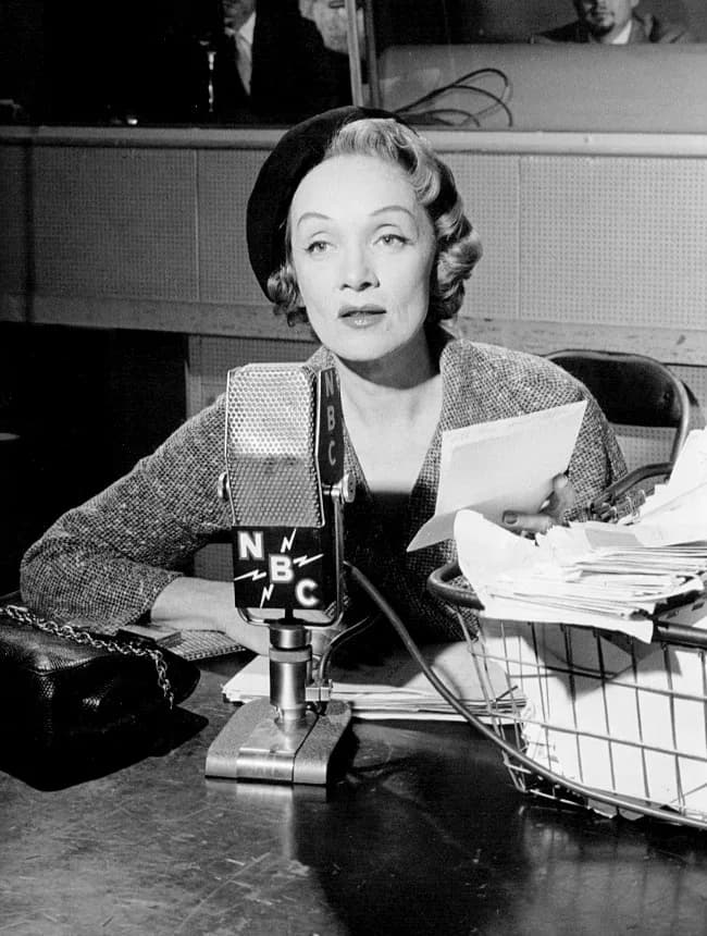 Marlene Dietrich - Photo of Marlene Dietrich from the NBC Radio network program Monitor.  Dietrich was one of the regular contributors to the weekend radio program.  She is not seen here in Monitor's 