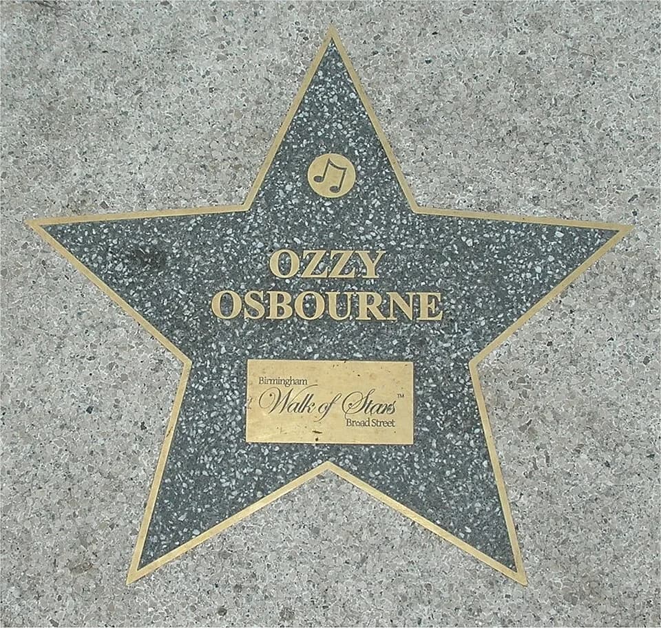 Ozzy Osbourne - Star for Ozzy Osbourne on the Birmingham Walk of Stars on Broad Street, Birmingham, England. Set in the pavement over the Broad Street Tunnel (over the BCN Main Line Canal) in 2007. Ph