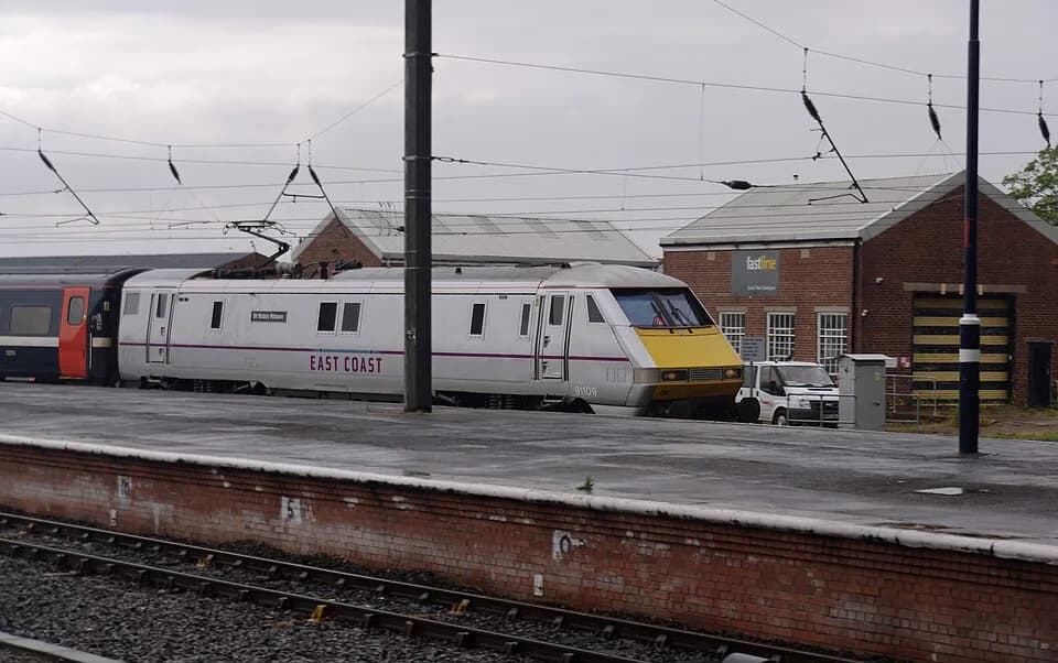 Bobby Robson - East Coast Main Line Company Class 91 locomotive No. 91109 Sir Bobby Robson, pictured arriving at Darlington station with a northbound train. Named in honour of Sir Bobby Robson, it was