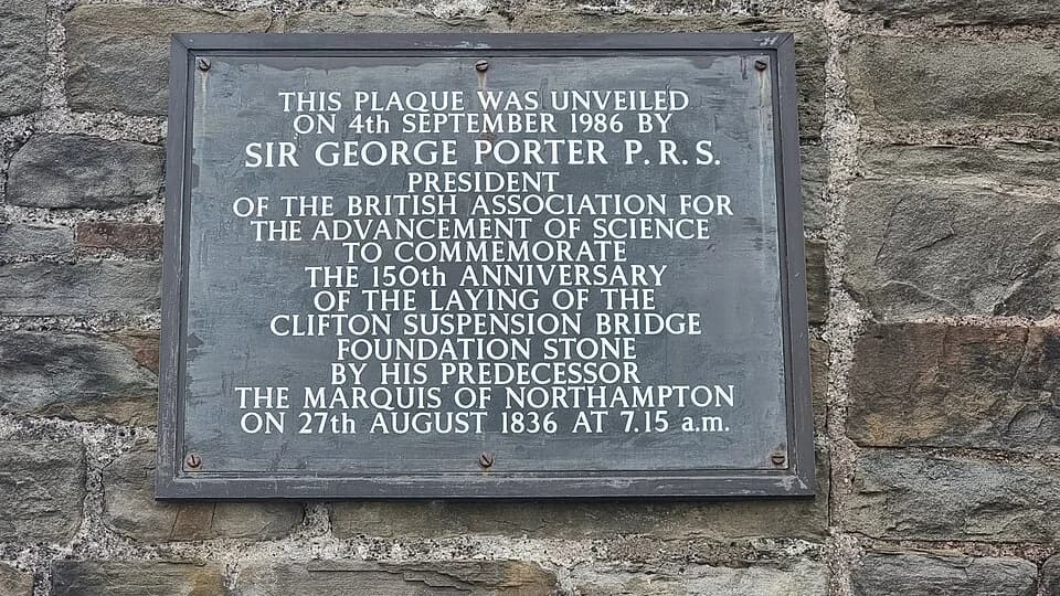 George Porter - „THIS PLAQUE WAS UNVEILED
ON 4th SEPTEMBER 1986 BY
SIR GEORGE PORTER P.R.S.
PRESIDENT
OF THE BRITISH ASSOCIATION FOR
THE ADVANCEMENT OF SIENCE
TO COMMEMORATE
THE 150th ANNIVERSARY
OF T