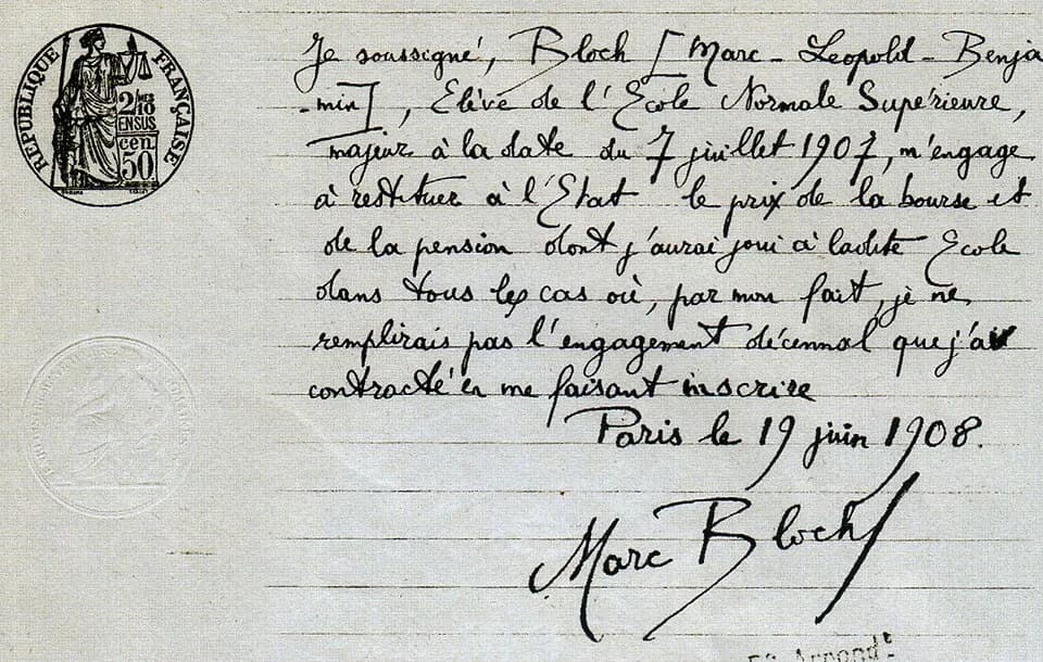 Marc Bloch - Engagement de servir l'État pendant 10 ans signé par Marc Bloch à son entrée à l'École normale supérieure.