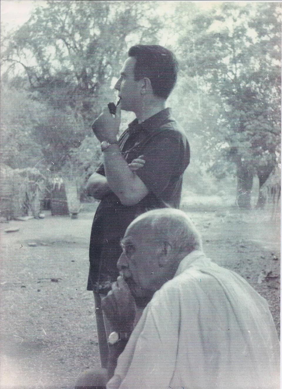 J.B.S. Haldane - Marcello Siniscalco (standing) and J.B.S. Haldane in Andra Pradesh, India, 1964