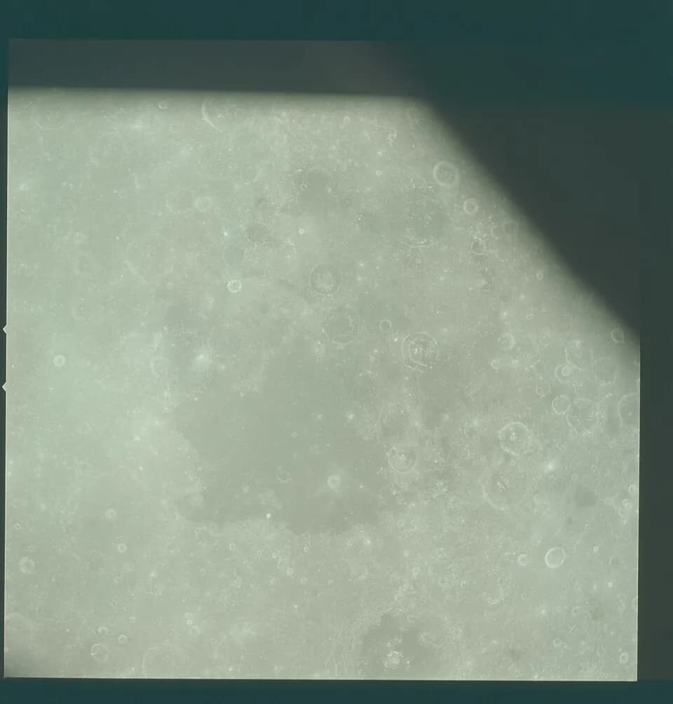 J.B.S. Haldane - Apollo 10 Hasselblad image from film magazine 27/N - Rendezvous, Lunar Orbit, Trans-Earth Coast.  Shows Mare Smythii.
This photo was used in a figure in Lunar Photographs from Apollos