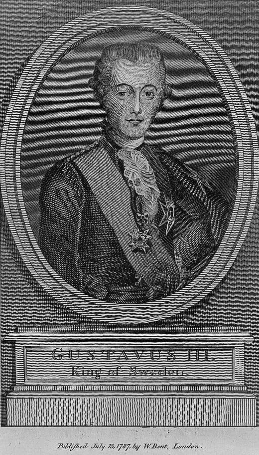 Gustav III of Sweden - Gustavus III, King of Sweden, half-length portrait, facing front, in oval frame on pedestal.