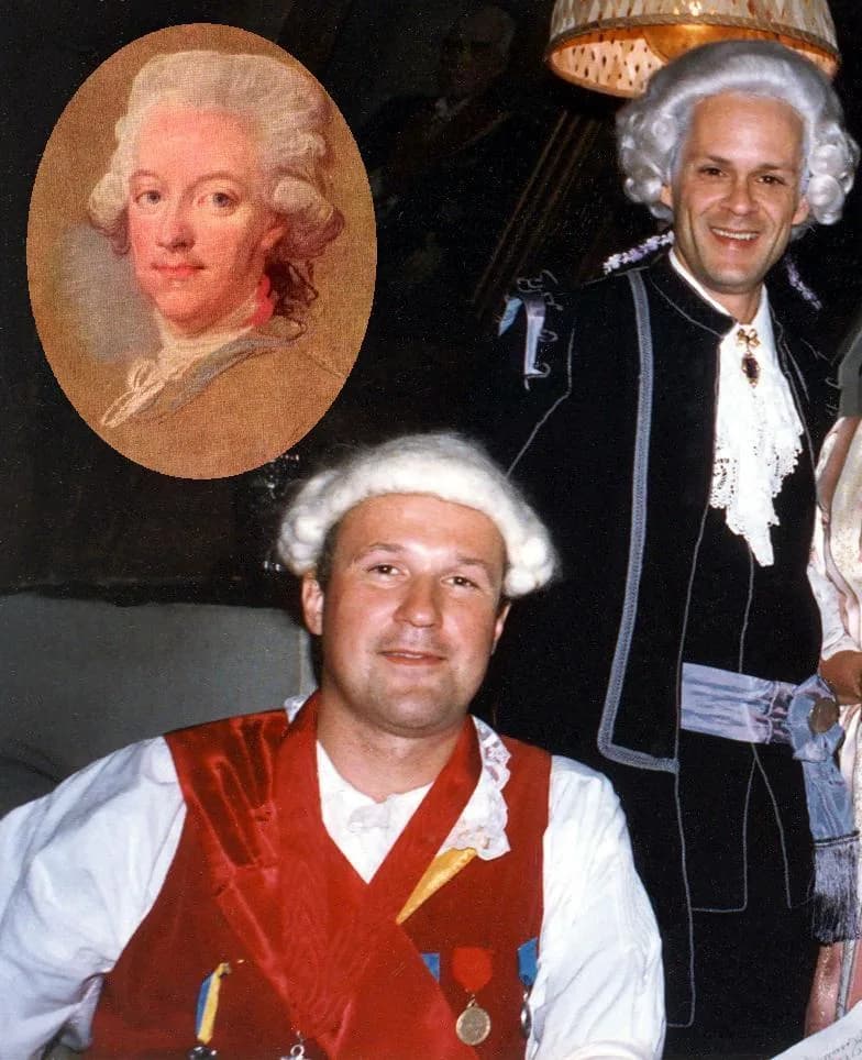 Gustav III of Sweden - Martin Stugart &amp; Lars Jacob at special event celebrating King Gustav III of Sweden (1746-1792, insert as painted by Lorens Pasch Jr. about 1786), as released by image creato